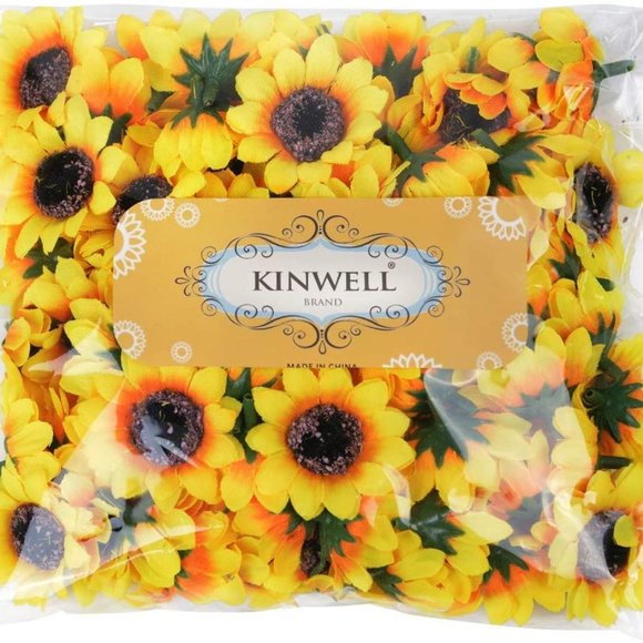 100pcs Mini Artificial Silk Yellow Sunflower Heads 1.8" Fabric Floral for Home - Picture 5 of 6